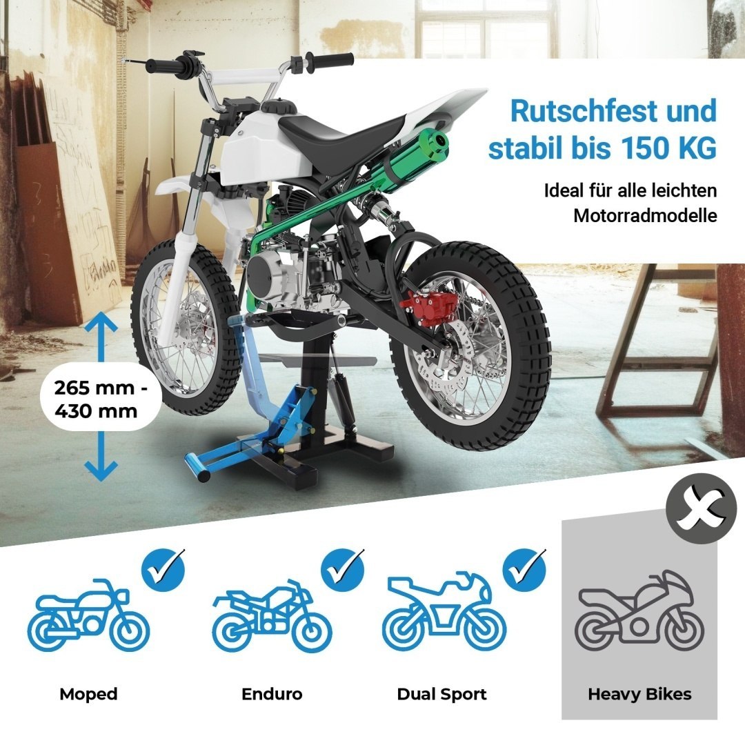 Motocyklový zvedák BITUXX 150 kg nastavitelný dílenský protiskluzová platforma M19534